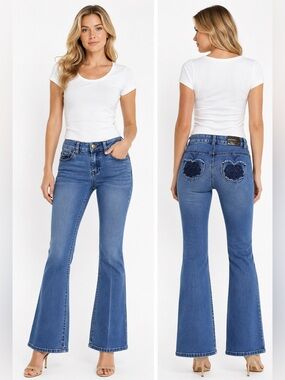 Y2K Apple Bottoms Bootcut Jeans Women's 4 Blue Embroidered Pockets low rise